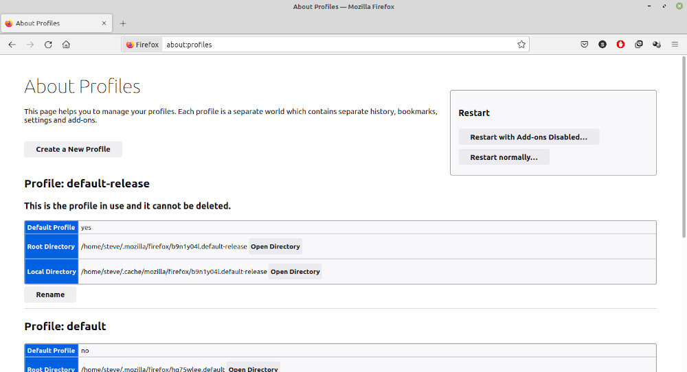 Firefox About Profiles Page